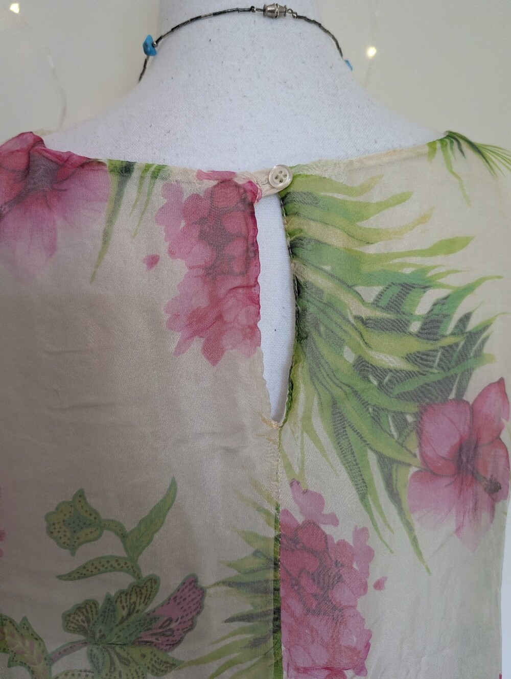 Silk Tropical Print Dress - Vacation Summer Wear - Picture 7 of 12